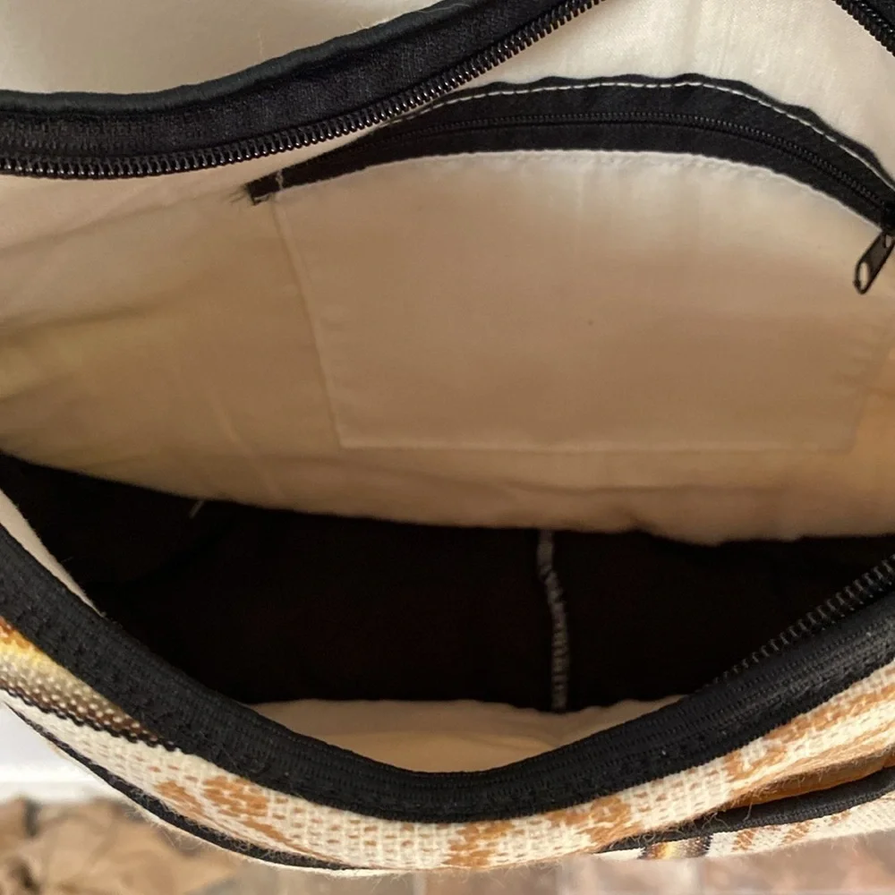 Aztec Cream and Tan Tote Bag with Elegant Embroidered Designs Travel Vacation